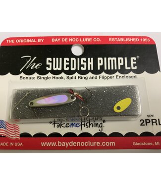 BAY DE NOC LURE CO. SWEDISH PIMPLE #2 PRISM PEARL 1/10OZ