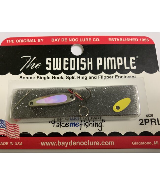 BAY DE NOC LURE CO. SWEDISH PIMPLE #2 PRISM PEARL 1/10OZ