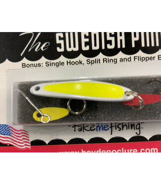BAY DE NOC LURE CO. SWEDISH PIMPLE 1 1/2"PEARL/YEL