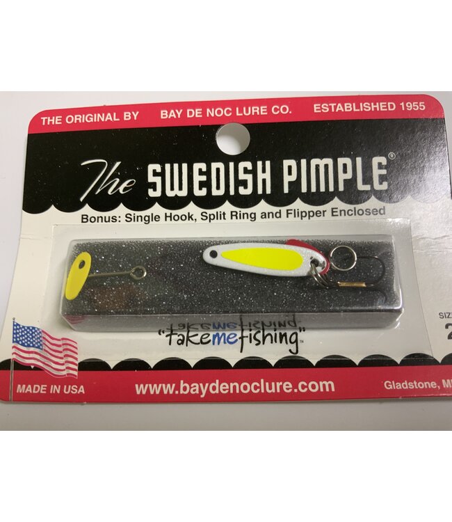 BAY DE NOC LURE CO. SWEDISH PIMPLE 1" 1/10oz PEARL/YELLOW