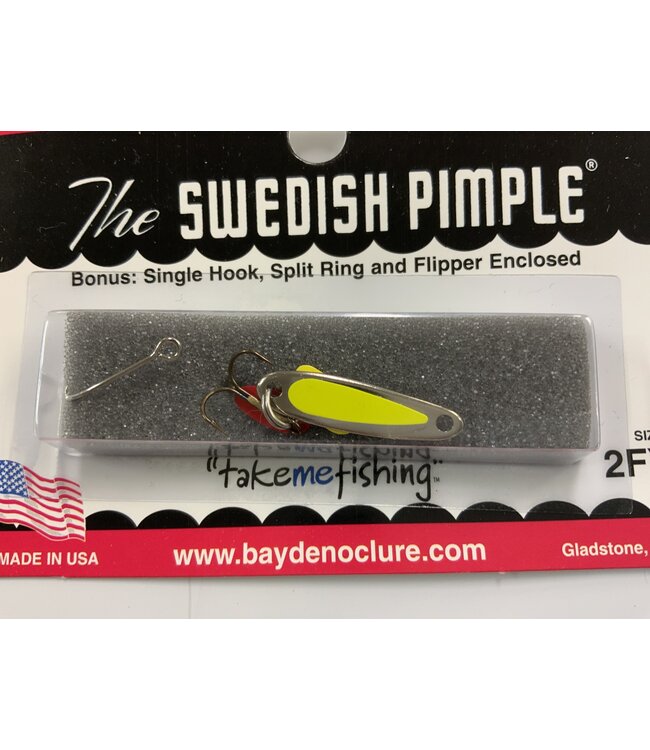 BAY DE NOC LURE CO. SWEDISH PIMPLE 2', 1/10OZ FLO YEL NICKEL