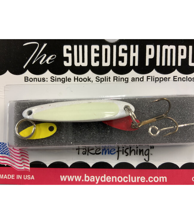 BAY DE NOC LURE CO. SWEDISH PIMPLE 3,  1 1/2"PEARL/GLO