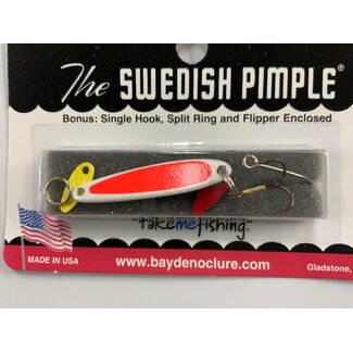 BAY DE NOC LURE CO. SWEDISH PIMPLE 3,  1 1/2"PEARL/ORG