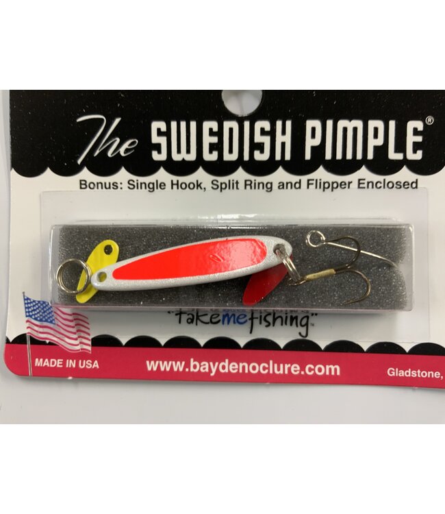 BAY DE NOC LURE CO. SWEDISH PIMPLE 3,  1 1/2"PEARL/ORG