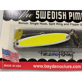 BAY DE NOC LURE CO. SWEDISH PIMPLE 1 3/4"PEARL/YEL