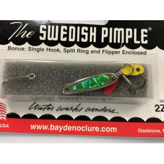 BAY DE NOC LURE CO. SWEDISH PIMPLE 1' 1/10OZ NIC/GREEN PRISM
