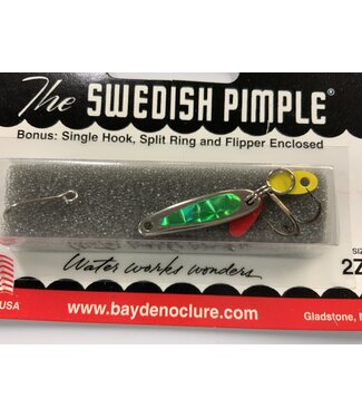 BAY DE NOC LURE CO. SWEDISH PIMPLE 1' 1/10OZ NIC/GREEN PRISM