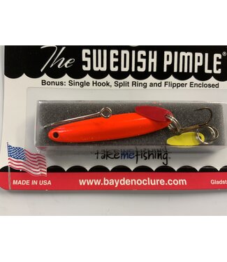 BAY DE NOC LURE CO. SWEDISH PIMPLE 4,  1 3/4"FLO.ORANG