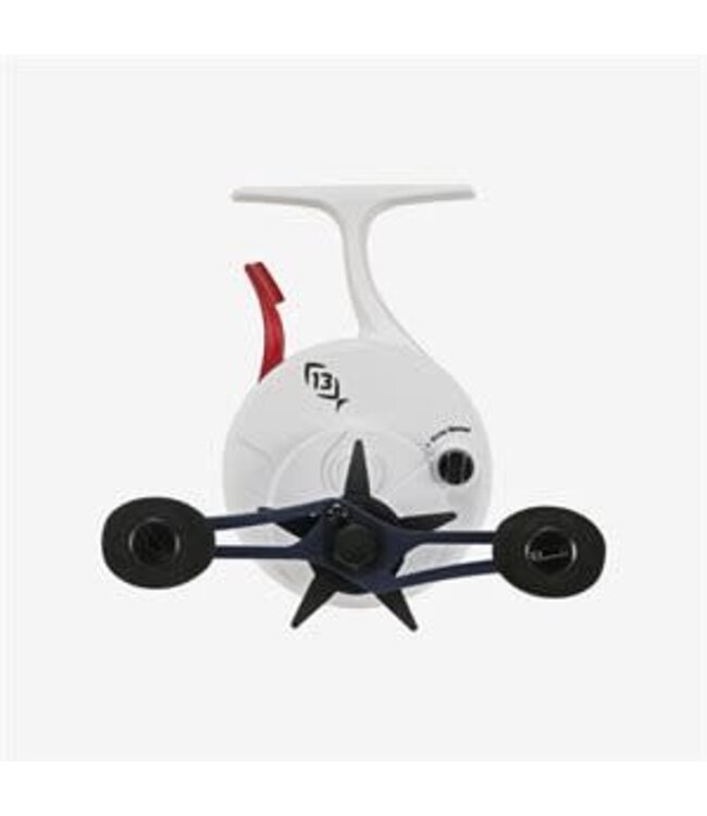 13 Fishing Free Fall Ghost Maverick Ice Inline Reel - Red, White & Blue