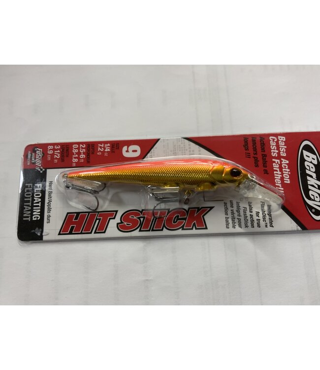 PURE FISHING BERKLEY HIT STICK SZ 9 3-1/2" 1/4 OZ 2.5-6' DEPTH  FLUORESCENT ORANGE GOLD