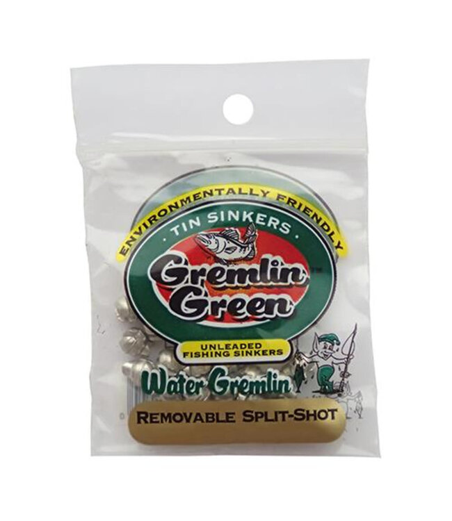 ZPSS-4  WATER GREMLIN GREEN SZ-4 TIN REMOVABLE SPLITSHOT SINKERS 16/BAG