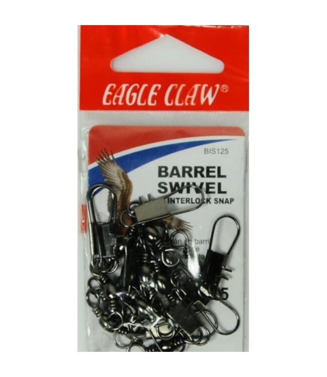 01142-020 EAGLE CLAW SZ-20 BLACK BARREL SWIVEL W/SAFETY SNAP 20/PK