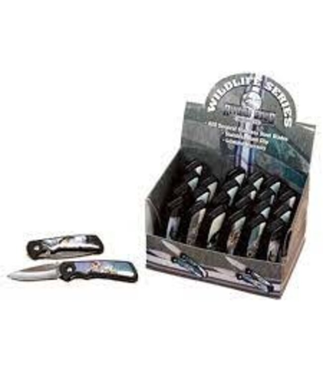 RIVERSEDGE 24PC ASST WILDLIFE  KNIFE DISPLAY 4" CLOSED