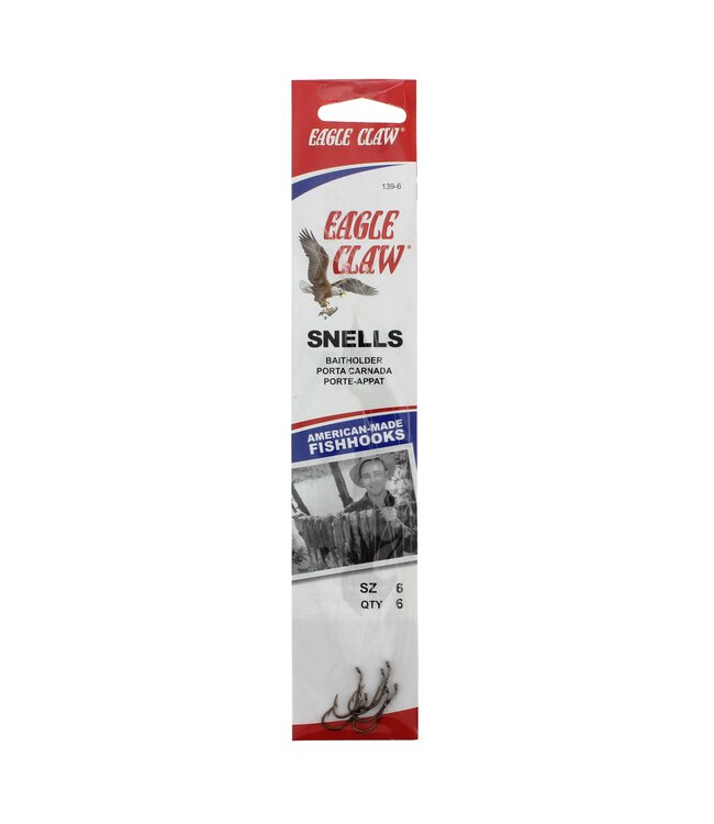 (031-1/0) EAGLE CLAW SNELLED HOOK SINGLE SZ-1/0 PLAIN BRONZE 6/pk