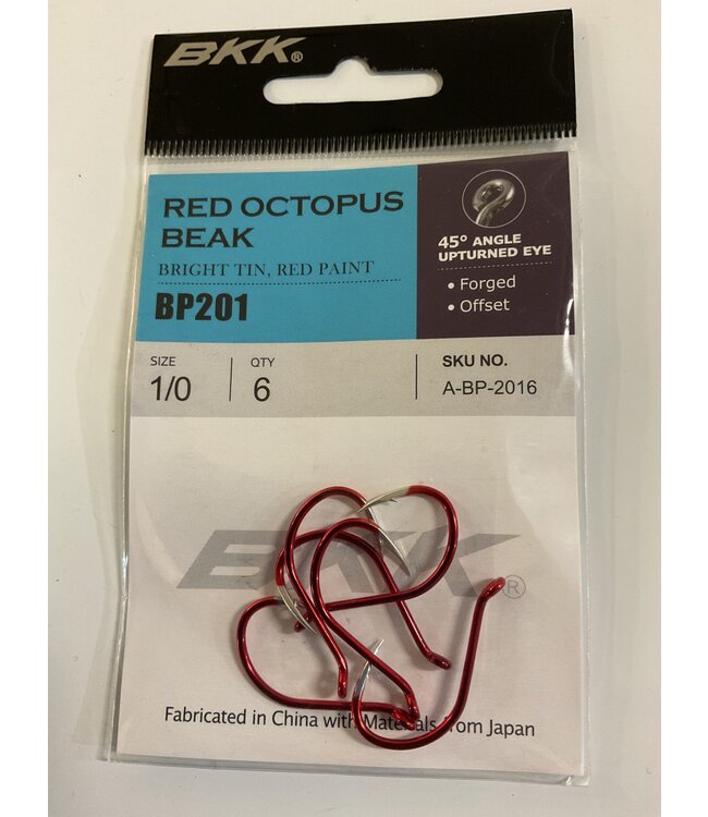 BKK HOOKS RED OCTOPUS BEAK HOOK SZ1/0