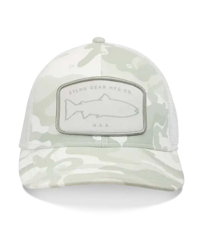STLHD SNOW DRIFT CAMO FLEX FIT TRUCKER HAT WHITE/GREY/CHARCOAL LG/XL
