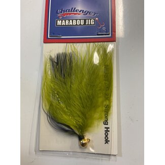 Challenger Lures CHALLENGER MARABOU JIG GOLD HO/OLIVE & BLACK & WHITE BODY 1/16 oz