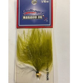 Challenger Lures CHALLENGER MARABOU JIG GOLD HO/OLIVE & WHITE BODY W/FLASH 1/16oz