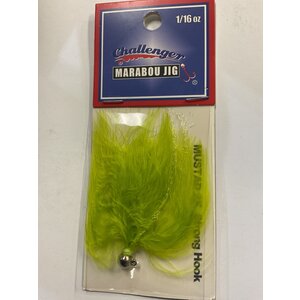 Challenger Lures CHALLENGER MARABOU JIG NICKEL HO/CHARTREUSE BODY W/FLASH 1/16oz