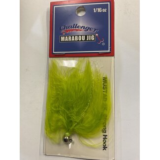 Challenger Lures CHALLENGER MARABOU JIG NICKEL HO/CHARTREUSE BODY W/FLASH 1/16oz
