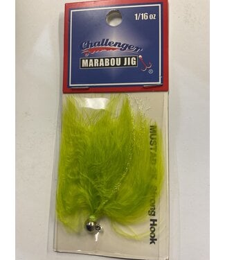 Challenger Lures CHALLENGER MARABOU JIG NICKEL HO/CHARTREUSE BODY W/FLASH 1/16oz