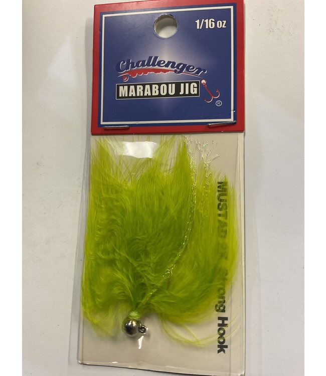 Challenger Lures CHALLENGER MARABOU JIG NICKEL HO/CHARTREUSE BODY W/FLASH 1/16oz