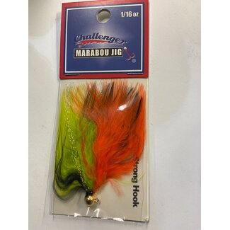 Challenger Lures CHALLENGER MARABOU JIG GOLD HO/BLACK, CHARTREUSE, ORANGE BODY 1/16oz