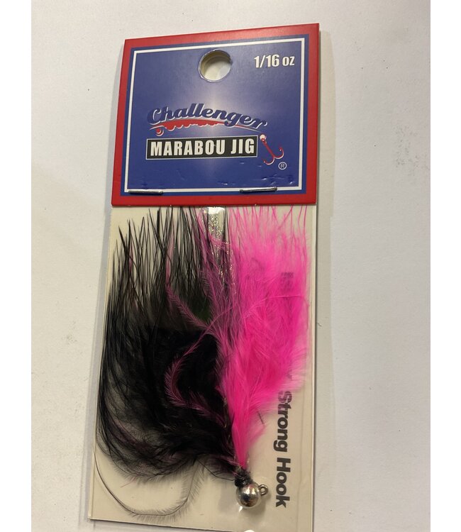 Challenger Lures CHALLENGER MARABOU JIG NICKEL HO/BLACK & PINK BODY W/FLASH 1/16oz