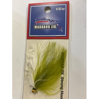 Challenger Lures CHALLENGER MARABOU JIG GOLD HD/OLIVE & WHITE BODY W/FLASH 1/32oz