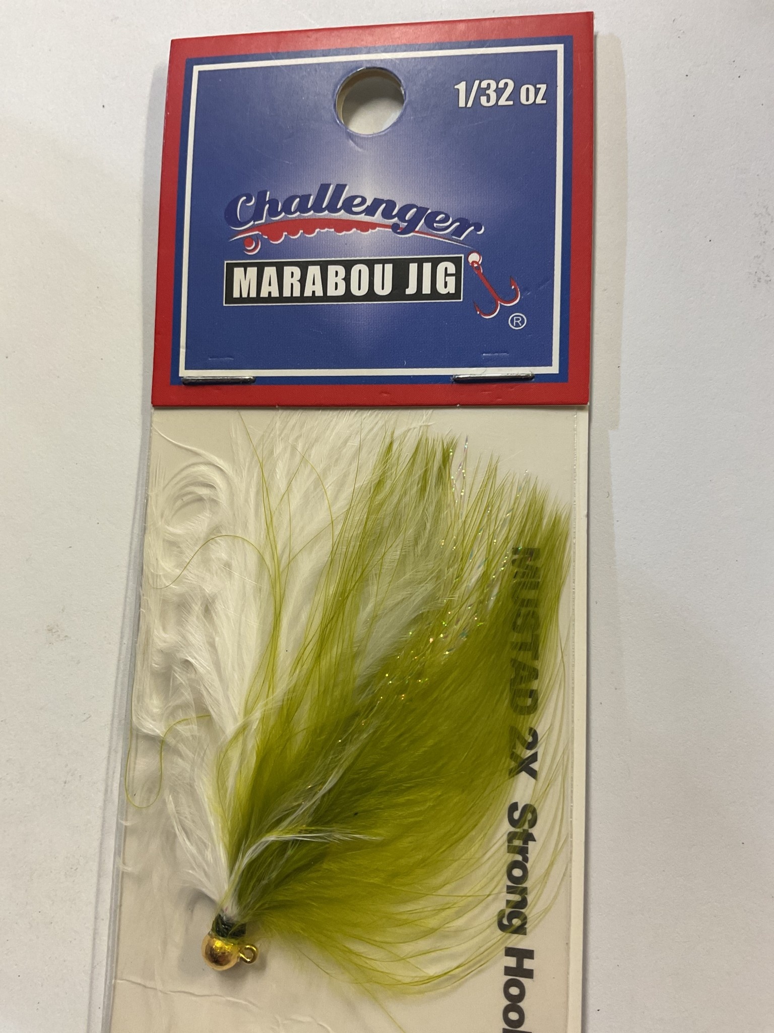 Challenger Lures CHALLENGER MARABOU JIG GOLD HD/OLIVE & WHITE BODY W/FLASH  1/32oz - All Seasons Sports