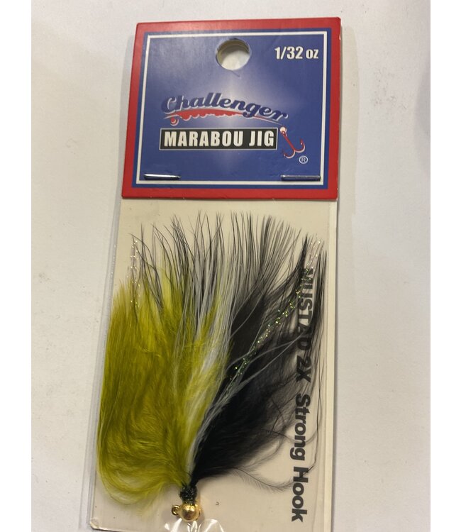 Challenger Lures CHALLENGER MARABOU JIG GOLD HD/ OLIVE, BLACK & WHITE BODY 1/32oz