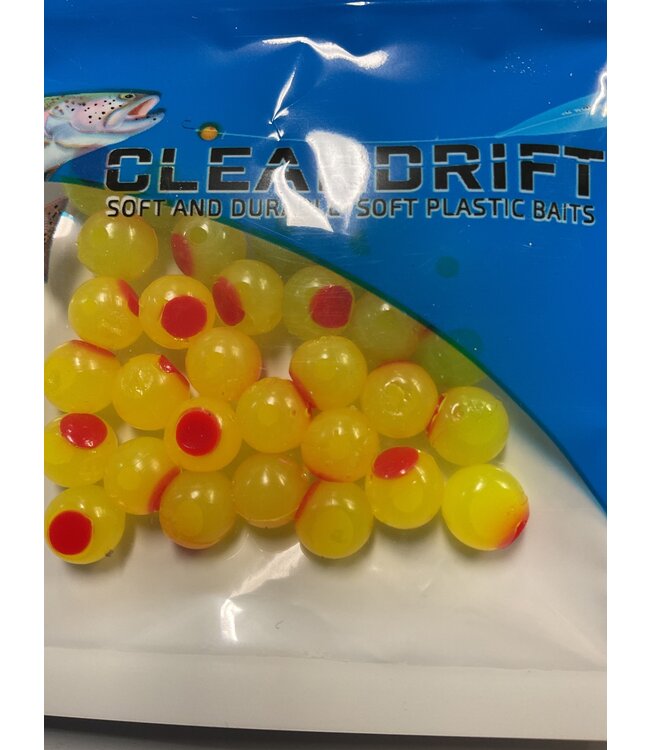 Cleardrift Soft Beads Bright Chartreuse/Red Dot 8mm