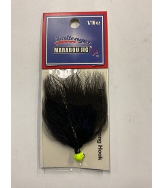 Challenger Lures CHALLENGER MARABOU JIG CHARTREUSE HEAD BLACK BODY W/FLASH 1/16oz