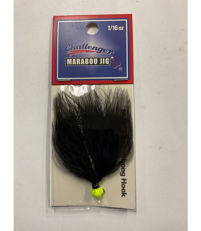 Challenger Lures CHALLENGER MARABOU JIG CHARTREUSE HEAD BLACK BODY W/FLASH 1/16oz