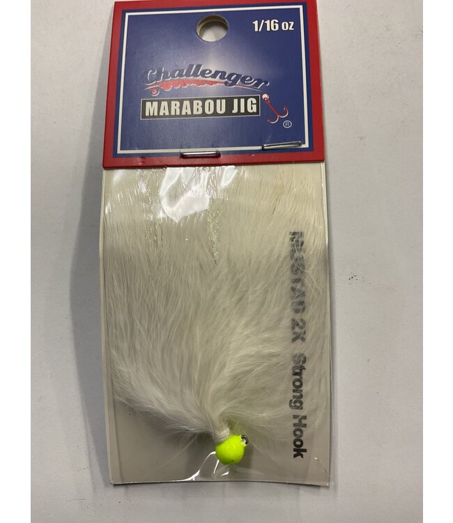 Challenger Lures CHALLENGER MARABOU JIG CHARTREUSE HEAD WHITE BODY  W/FLASH 1/16oz