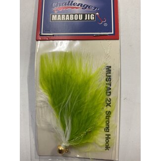 Challenger Lures CHALLENGER MARABOU JIG GOLD HEAD CHARTREUSE WHITE BODY W/FLASH 1/16oz