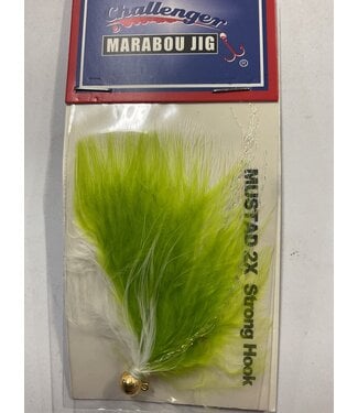 Challenger Lures CHALLENGER MARABOU JIG GOLD HEAD CHARTREUSE WHITE BODY W/FLASH 1/16oz