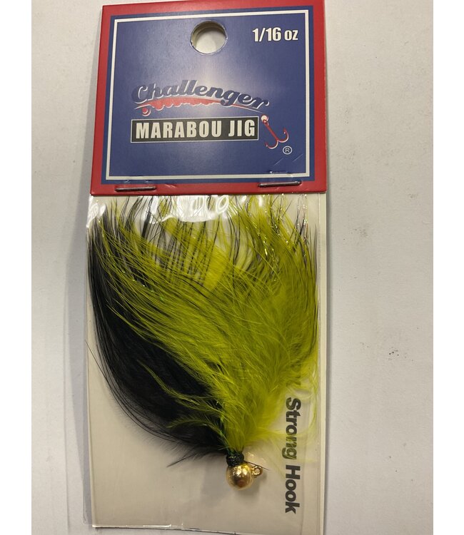 Challenger Lures CHALLENGER MARABOU JIG GOLD HEAD OLIVE & BLACK BODY W/FLASH 1/16oz