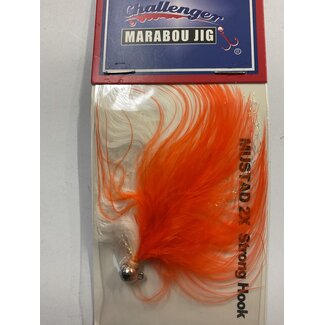 Challenger Lures CHALLENGER MARABOU JIG NICKEL HEAD ORANGE & WHITE BODY W/FLASH 1/16oz