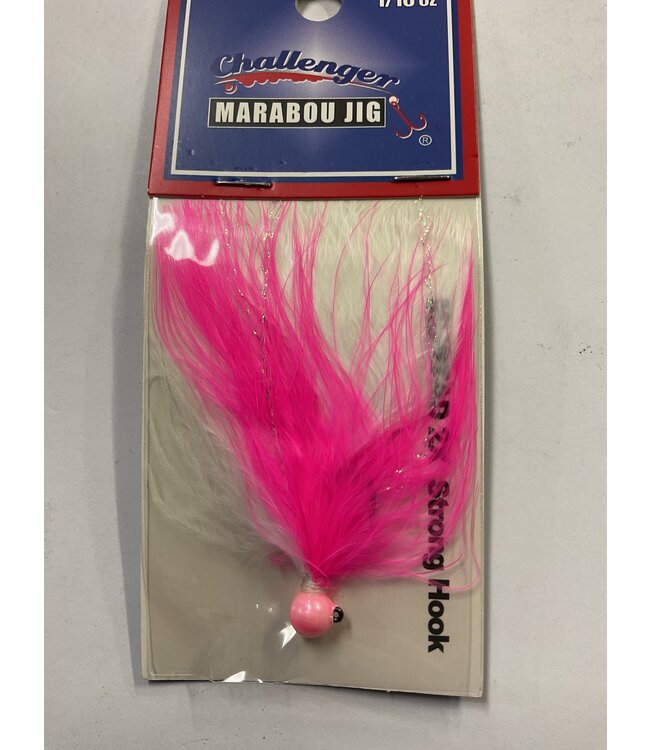 Challenger Lures CHALLENGER MARABOU JIG PINK HEAD WHITE & PINK BODY W/FLASH 1/16oz
