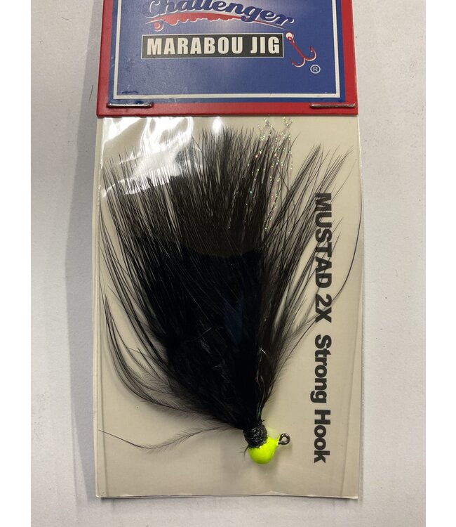 Challenger Lures CHALLENGER MARABOU JIG CHARTREUSE HEAD BLACK BODY W/FLASH 1/32oz