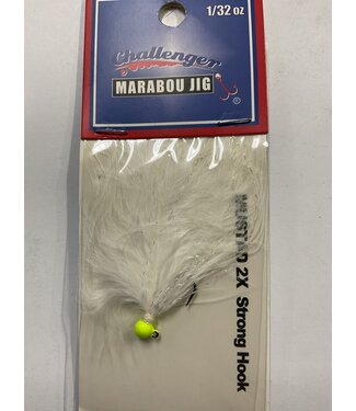 Challenger Lures CHALLENGER MARABOU JIG CHARTREUSE HEAD WHITE BODY W/FLASH 1/32oz