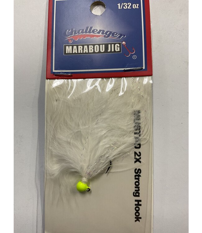 Challenger Lures CHALLENGER MARABOU JIG CHARTREUSE HEAD WHITE BODY W/FLASH 1/32oz