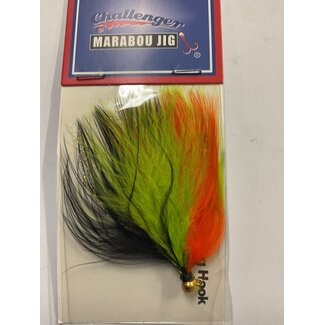 Challenger Lures CHALLENGER MARABOU JIG GOLD HEAD BLACK CHARTREUSE ORANGE BODY W/FLASH 1/32oz