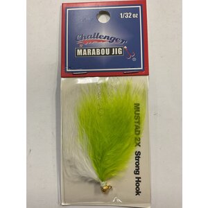 Challenger Lures CHALLENGER MARABOU JIG GOLD HEAD CHARTREUSE WHITE BODY W/FLASH 1/32oz