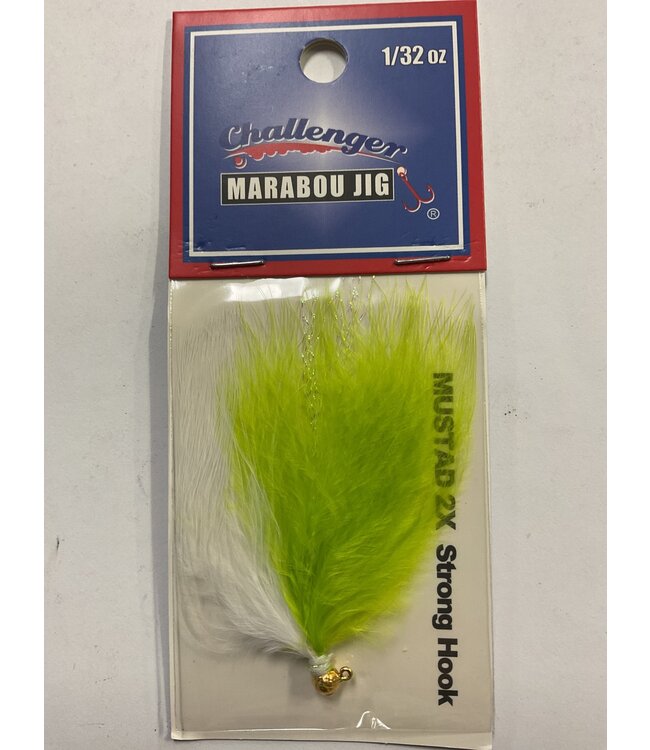 Challenger Lures CHALLENGER MARABOU JIG GOLD HEAD CHARTREUSE WHITE BODY W/FLASH 1/32oz