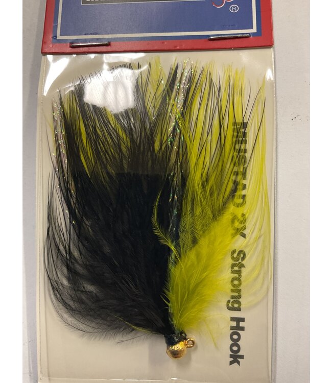 Challenger Lures CHALLENGER MARABOU JIG GOLD HEAD OLIVE BLACK BODY W/FLASH 1/32oz