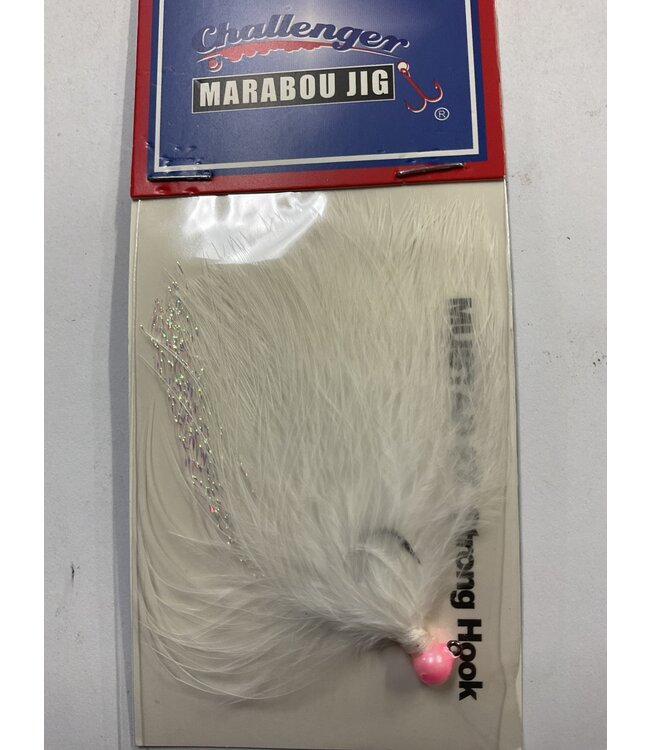 Challenger Lures CHALLENGER MARABOU JIG PINK HEAD WHITE BODY W/FLASH 1/32oz