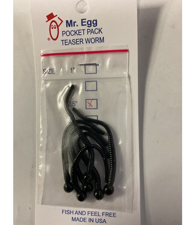 Mr. Egg Mr. Egg Pocket Pack Teaser Worm Black/Black Tail 2.5"