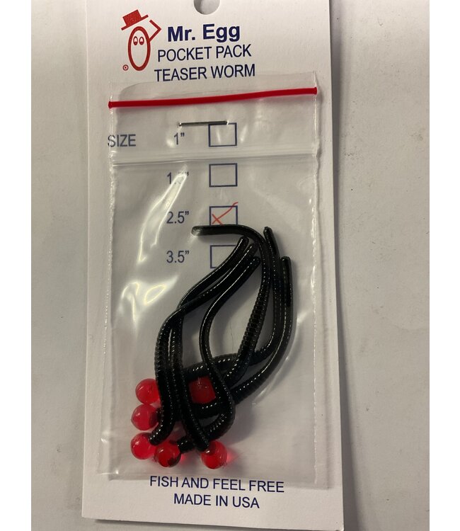 Mr. Egg Mr. Egg Pocket Pack Teaser Worm Red/Black Tail 2.5"